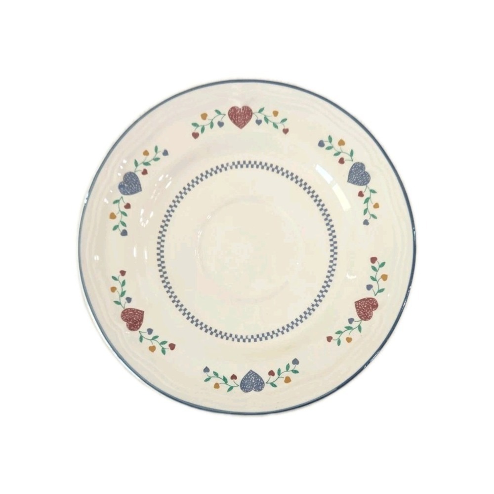 Legacy Hearts Saucer (6.75") #4006 Newcor 1989 Stoneware White Blue - Picture 3 of 5